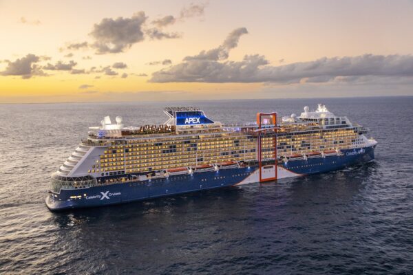 Celebrity Apex, AX, aerial, ship exterior, drone, helicopter, open water, sunset